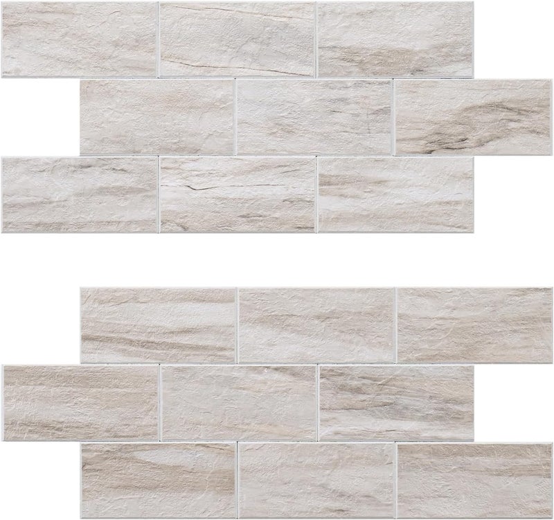 V-MOZZA Peel and Stick Backsplash, 20-Sheet Peel and Stick Wall Tiles 13.5" x 5.8" PVC Subway Tile Stick on Backsplash for Kitchen Fireplace (Beige Sandstone Texture) - Image 1